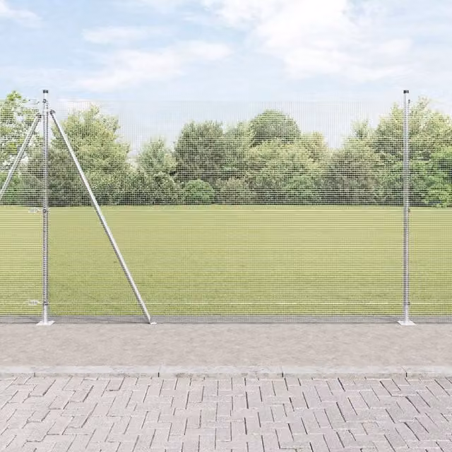 Berkfield Home Welded Wire Fence with 13 Flanged Posts, Galvanised Steel, Silver, 1.6 x 25 m