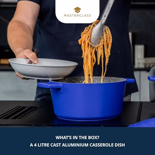 MasterClass Non-Stick Cast Aluminium Casserole Dish in Blue, Diameter: 24 cm, Capacity: 4 l – 2