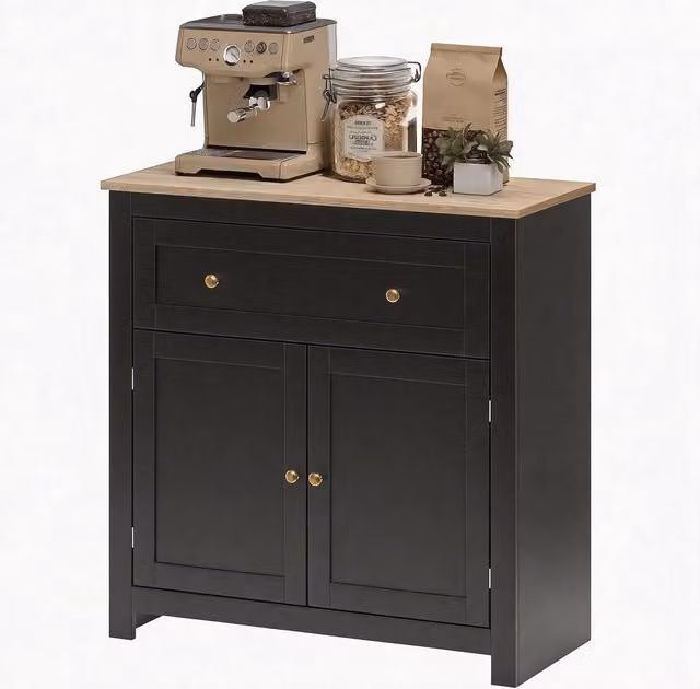 Kelvenix Black Sideboard Storage Cabinet with Adjustable Shelf and Drawer, W/D/H: 80 x 35 x 78.5 cm – 1