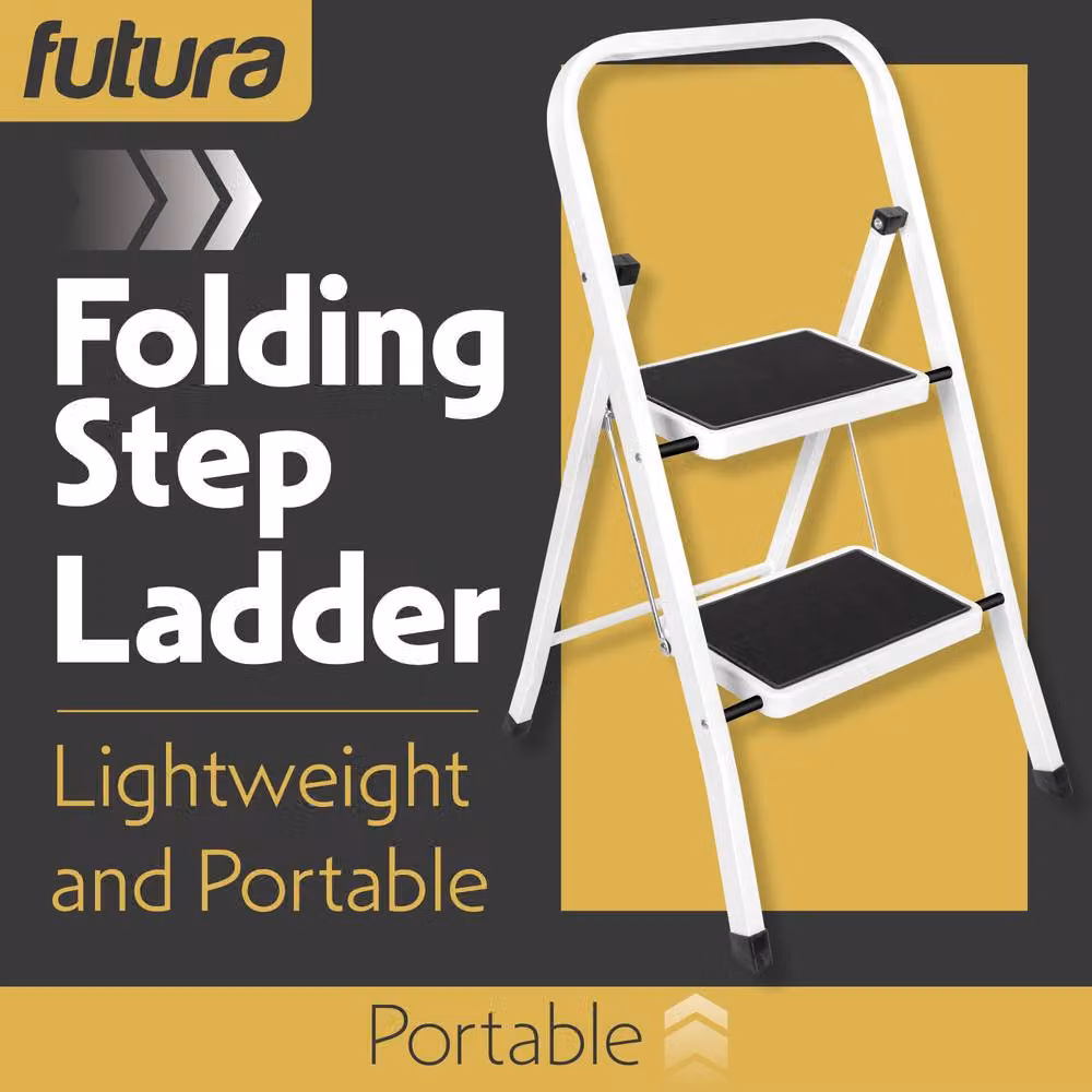 Futura 2 Step Heavy-Duty Steel Folding Step Ladder in White – 2