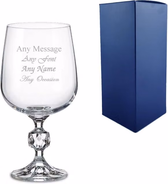 Uniqueful Personalised Engraved 11oz Crystal Wine Glass in Clear
