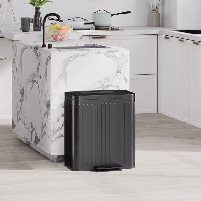 HOMCOM Double Pedal Rubbish Bin with Bags, Black, 2 x 20L – 1