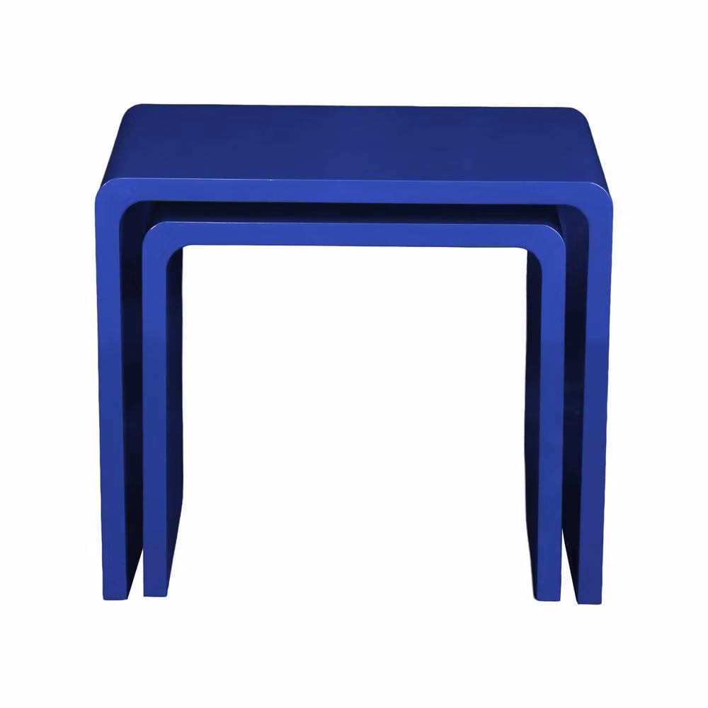 sweeek Set of 2 Blue Glossy Nesting Tables with Square Rounded Tops – 3