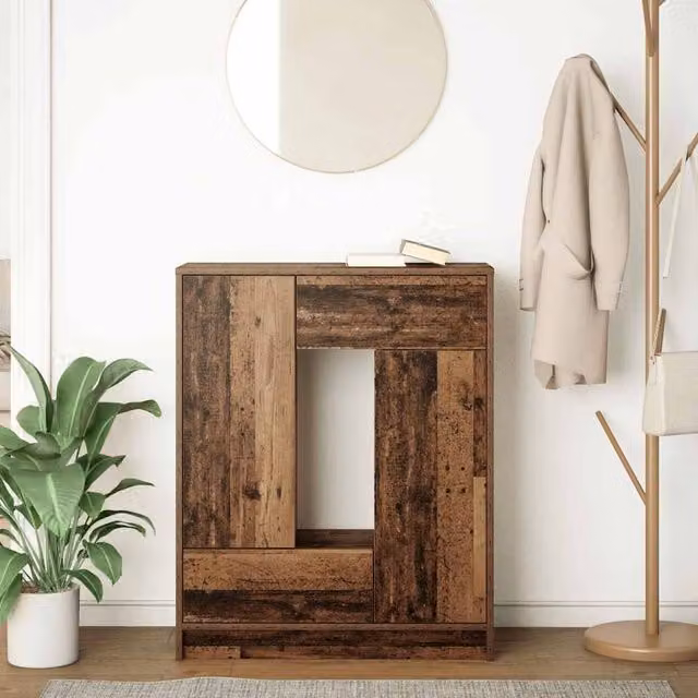Berkfield Home Rustic Old Wood Sideboard with Drawers and Doors in Brown W/D/H: 73 x 31 x 90 cm