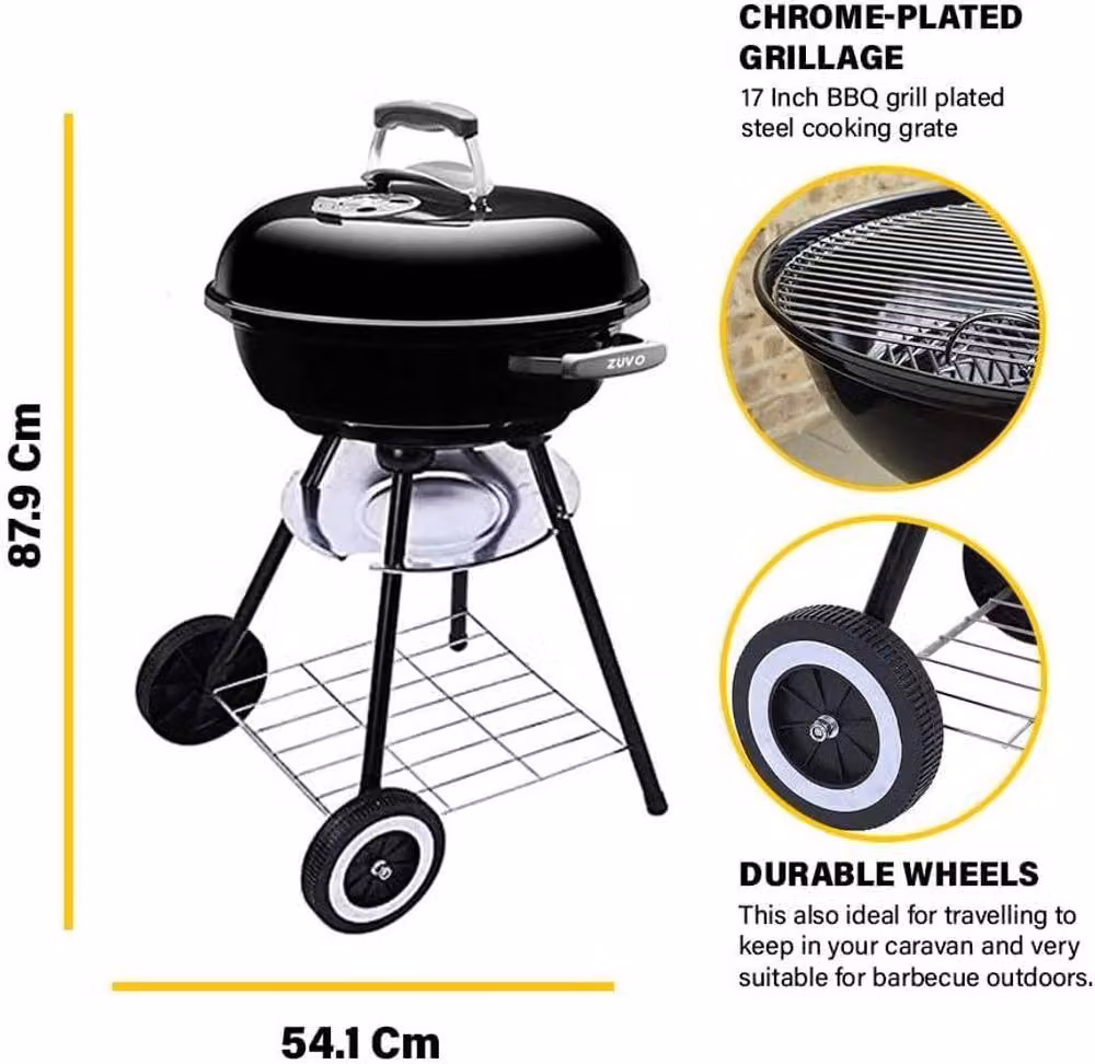Dyzi 45cm Round Charcoal Kettle BBQ Grill in Black – 3