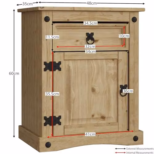 Vida Designs Rustic Brown Pine Bedside Cabinet with 1 Drawer and 1 Door, W: 35 cm, D: 48 cm, H: 60 cm – 2