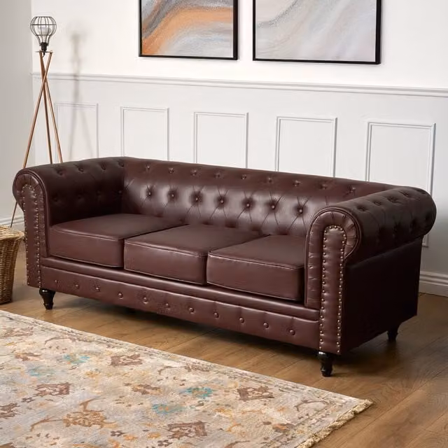 Bravich LTD Chesterfield 3-Seater Sofa in Brown Faux Leather