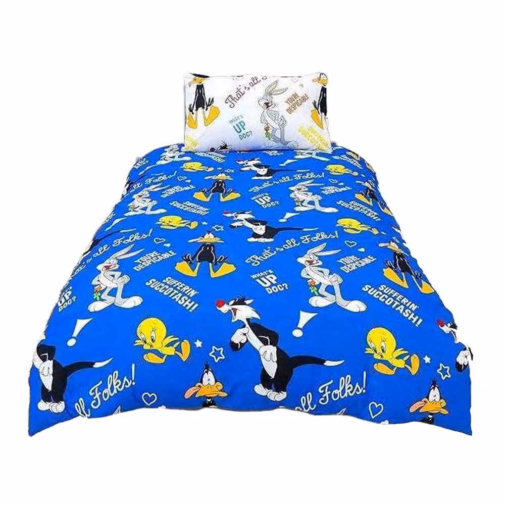 Looney Tunes Thats´s All Folks Reversible Duvet Set and Pillowcase in Blue, Single, W/H: 90 x 200 cm – 2