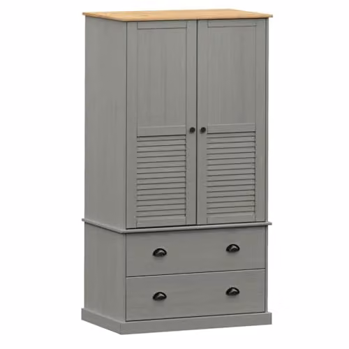 vidaXL VIGO Wardrobe in Grey Waxed Solid Pine with Roll Shutter and Internal Drawers, W/D/H: 90 x 55 x 170 cm – 1