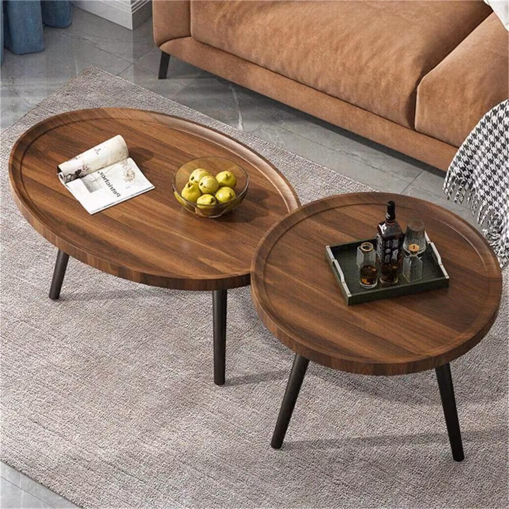 EONLION Industrial Oval Coffee Table in Brown Solid Wood and Metal, W: 100 cm, D: 39 cm – 4