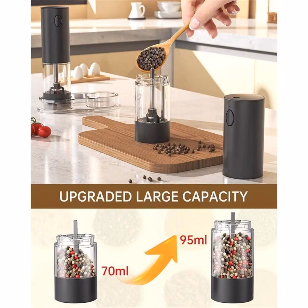 Nordara Rechargeable Electric Salt and Pepper Grinder Set with Ceramic Milling Mechanism in Black and Transparent – 4