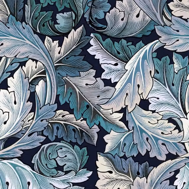 House of Hackney Acanthus Botanical Floral Art Nouveau Wallpaper in Blue and Multicolour