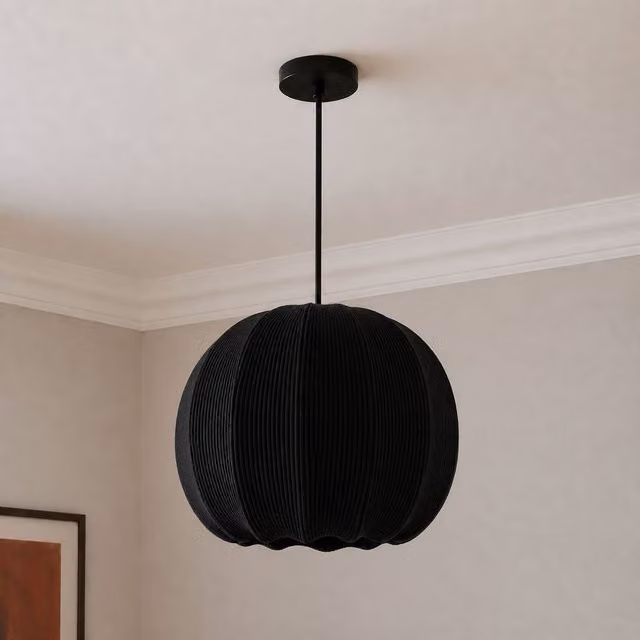 CGC Lighting Modern Round Fabric Drum Lampshade with Opal White Bottom Diffuser in Black – 5