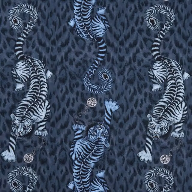 Emma Shipley Tigris Navy Blue Graphic Animal Cotton Fabric