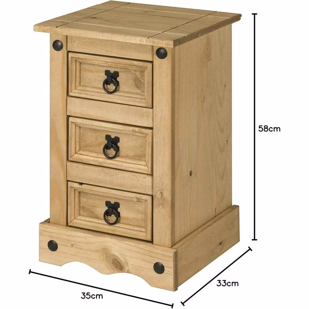 Havendro Set of 2 Rustic Brown Waxed Pine 3-Drawer Bedside Tables – 2