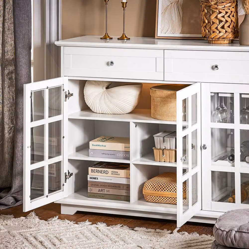 SoBuy White Farmhouse Sideboard with Glass Doors and Silver Accents – 3