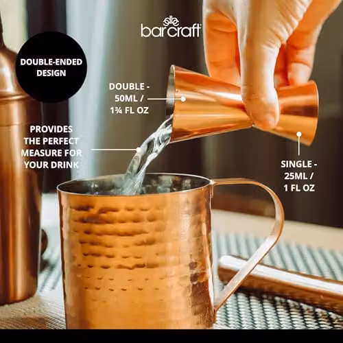 BarCraft Stainless Steel Dual Cocktail Jigger and Spirit Measure with Copper Finish, 25ml and 50ml – 4