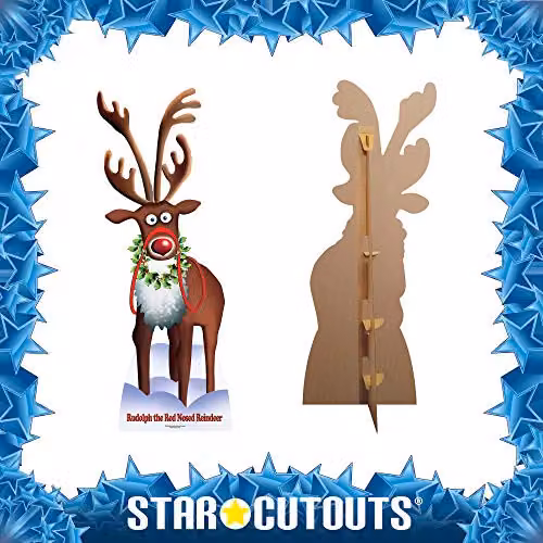 Star Cutouts SC90 Rudolph The Red Nose Reindeer Lifesize Cardboard Christmas Decoration, Multicolour, Height: 183 cm – 4