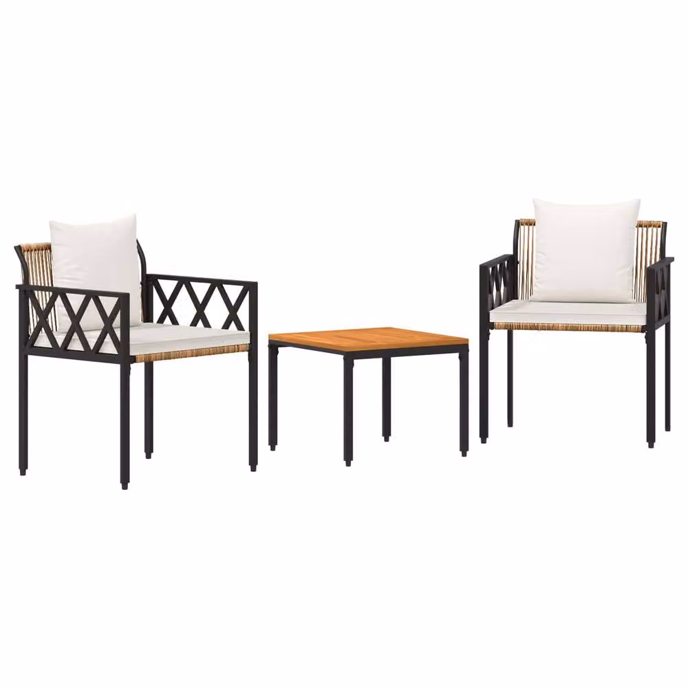 Berkfield Home 3 Piece Outdoor Furniture Set in Brown and Cream White Poly Rattan – 2