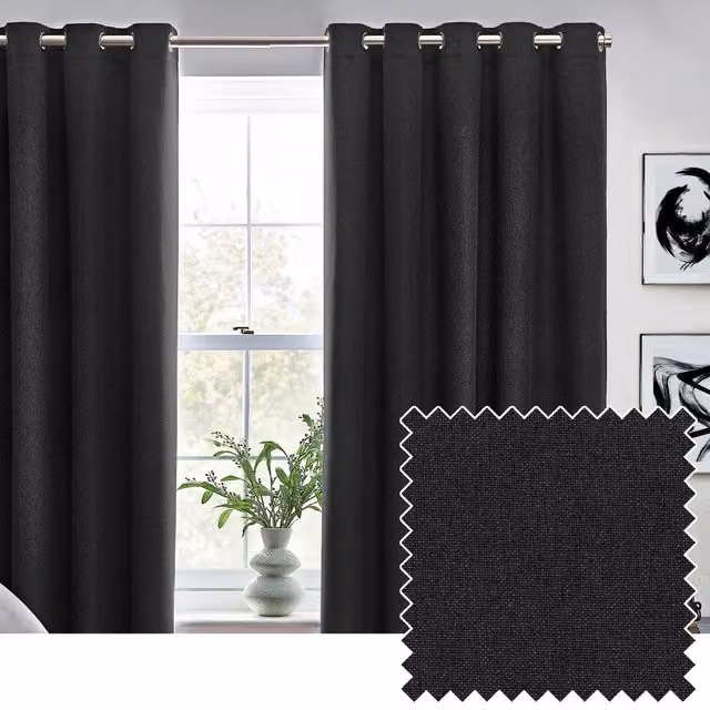 Make It A Home Dawn Textured Blackout Eyelet Curtains, Black, Height: 229 cm