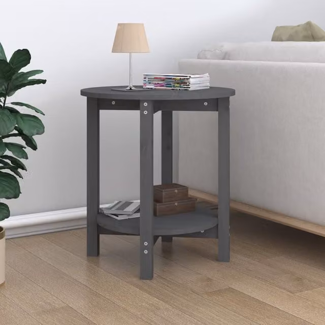 Berkfield Home Round Rustic Pine Coffee Table, Grey, W/D/H: 55 x 60 x 60 cm – 1
