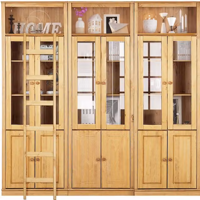 Dorel Anita Wall Unit C in Brown Waxed Wood and Glass