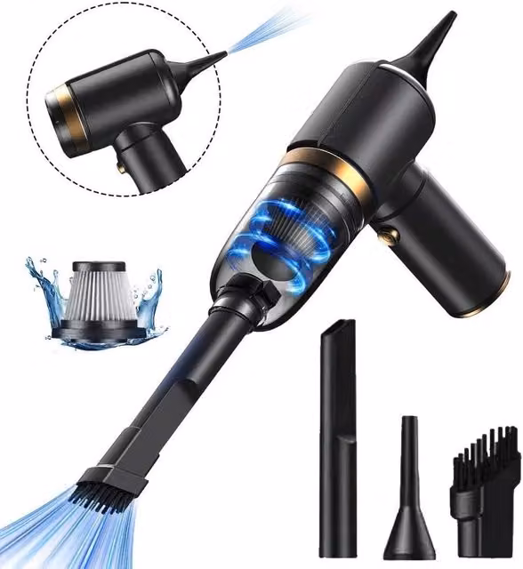 FLAVORA Cordless Wet and Dry Handheld Car Vacuum Cleaner in Black with Rechargeable Battery and Washable Filter