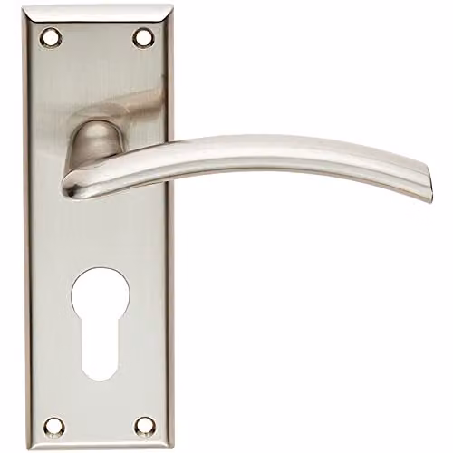 Loops Pair Arched Lever on Euro Lock Backplate Door Handle in Satin Nickel, W: 15.0 cm, H: 15.0 cm, D: 0.4 cm