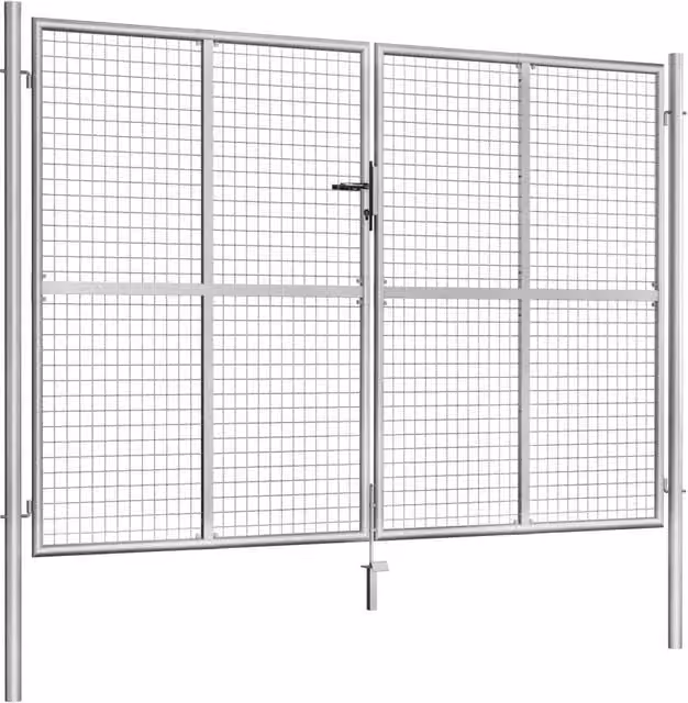 Berkfield Home Silver Galvanised Steel Swing Garden Gate W: 306 cm, H: 225 cm