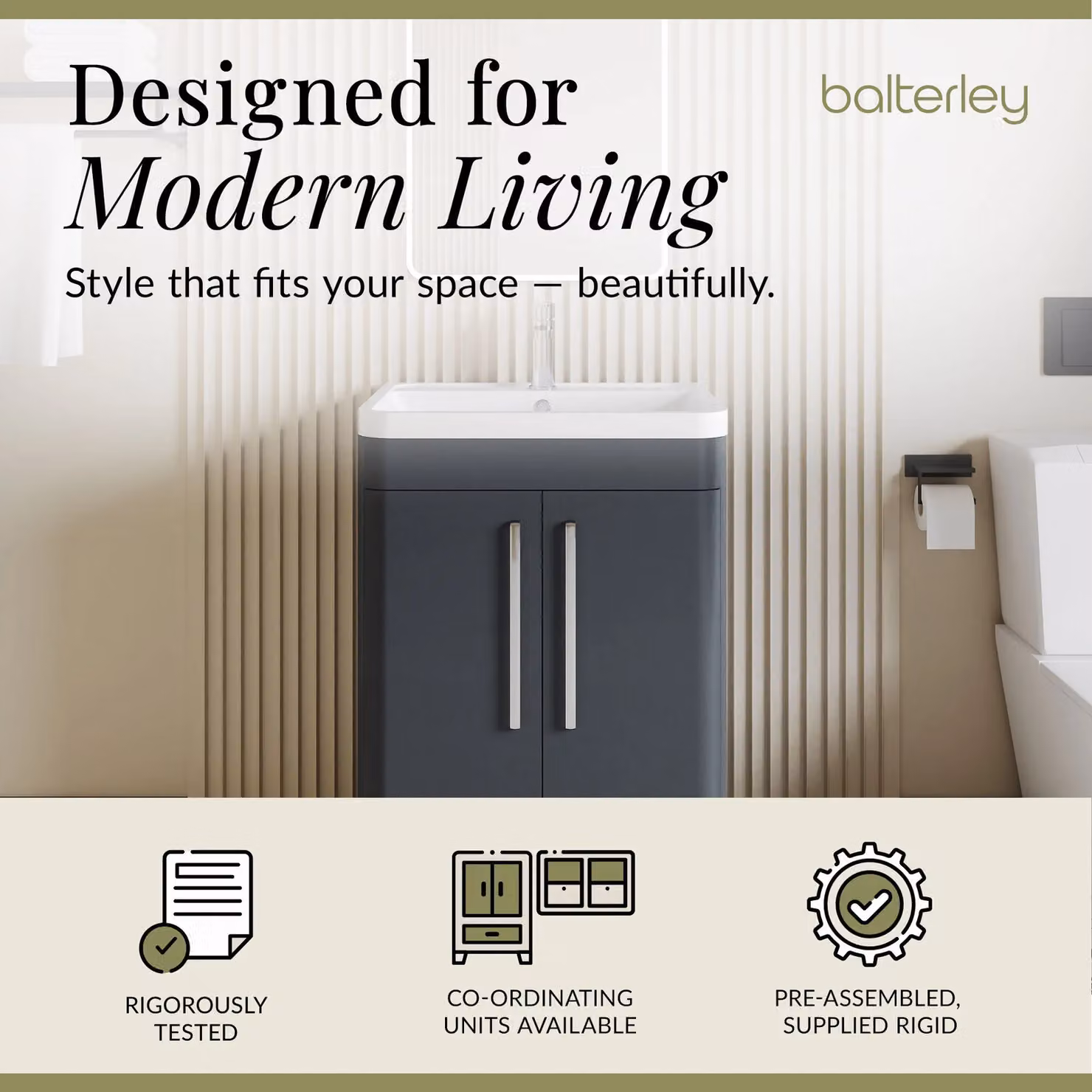 Balterley Contemporary 2 Door Floor Standing Bathroom Vanity Unit in Grey and Black, Width: 60 cm – 2