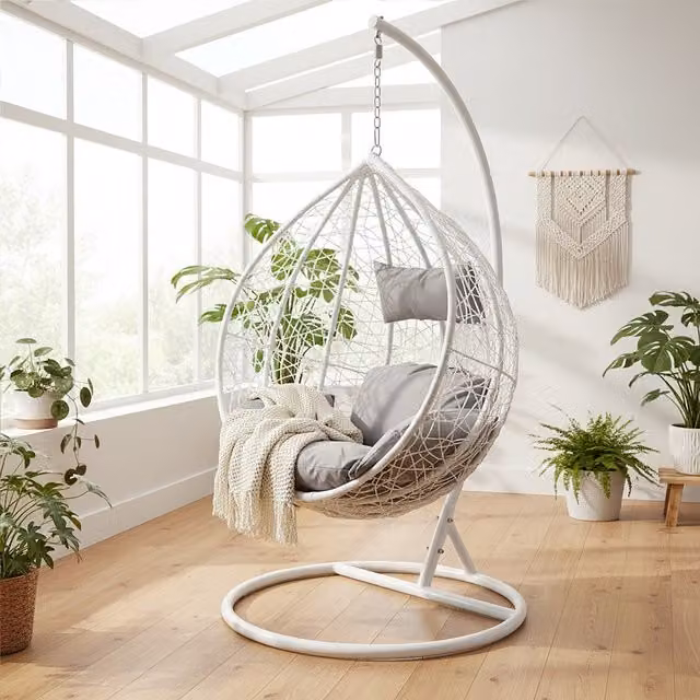 Interiors by Premier Modern Rattan and Metal Garden Chair in Black, White and Grey