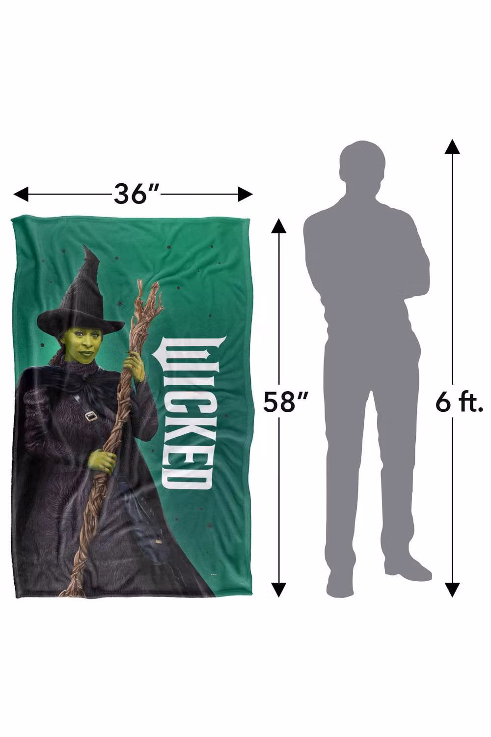 NBCU Wicked Elphaba Broom Silky Touch Super Soft Throw Blanket in Green and Multicolour, Large – 3