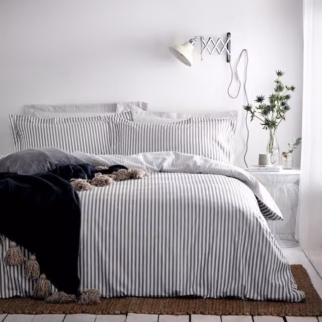 Make it a Home Hebden Striped Reversible Duvet Cover and Pillowcase Set, Grey, 140 x 200 cm