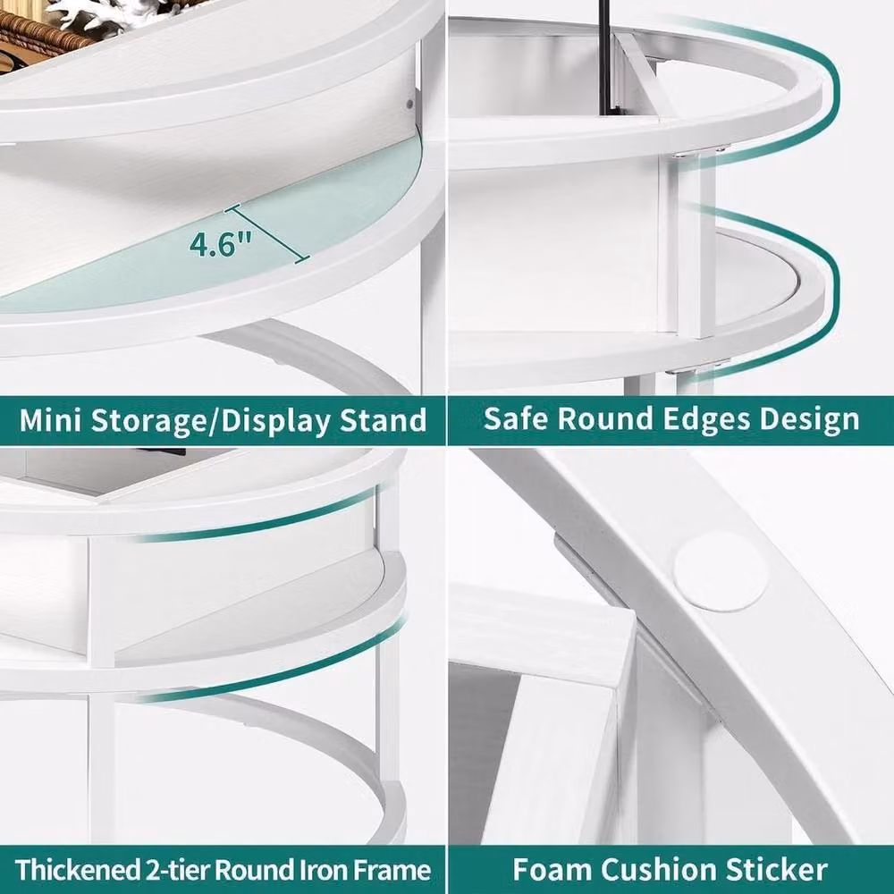 FORGEVIO Round Farmhouse Style Coffee Table in White with Lift Mechanism – 3