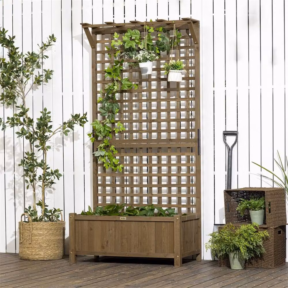 Nordara Brown Wooden Raised Bed Planter with Trellis and Drain Holes for Herb and Vegetable Gardens – 5