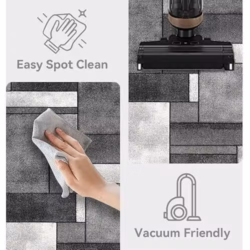 MCC Direct Modern Mosaic Pattern Rectangular Microfibre Rug in Grey, W: 200 cm, D: 280 cm – 7