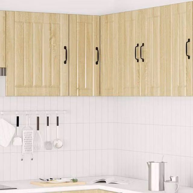 Berkfield Home Lucca Wall Mounted Kitchen Corner Cabinet in Sonoma Oak and Light Tan, W/D/H: 60.0 x 57.0 x 30.0 cm