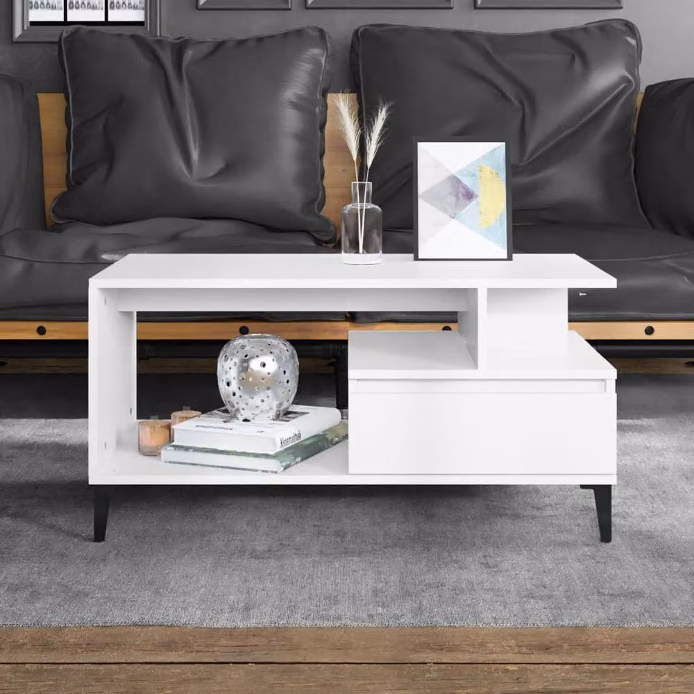 Berkfield Home White Rectangular Coffee Table in Engineered Wood, W: 90 cm, D: 49 cm, H: 45 cm – 2