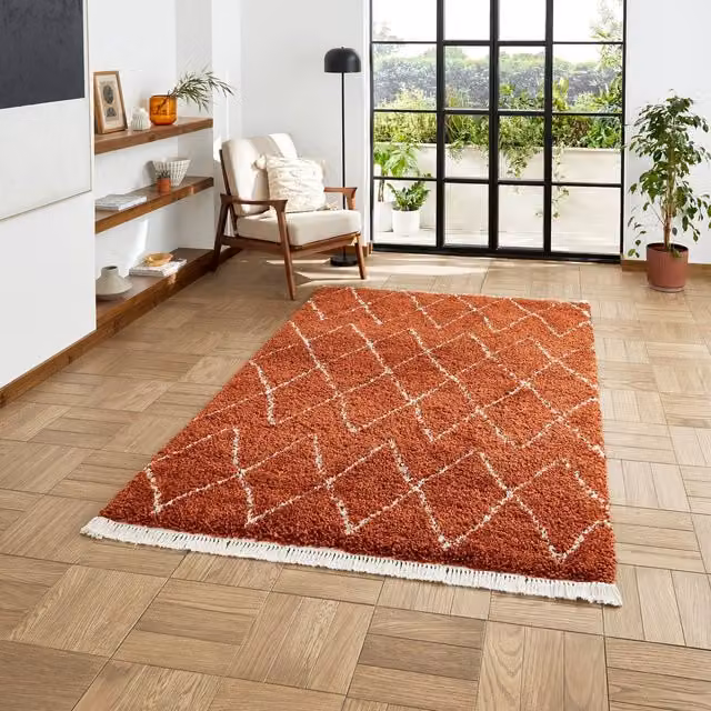 Terrys Boho 8280 Moroccan Shaggy Rectangular Rug in Rust Orange
