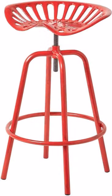 Homescapes Vintage Style Metal Adjustable Tractor Seat Bar Stool in Red