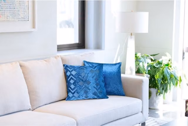 NewEdgeBlinds Valencia Square Velvet Cushion Cover in Blue