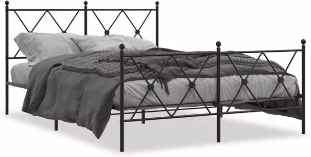 Berkfield Home Metal Bed Frame with Footboard, Black, W: 137 cm, L: 190 cm