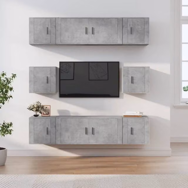 Berkfield Home 8 Piece Wall Mounted TV Cabinet Set in Concrete Grey Matt MDF – 1