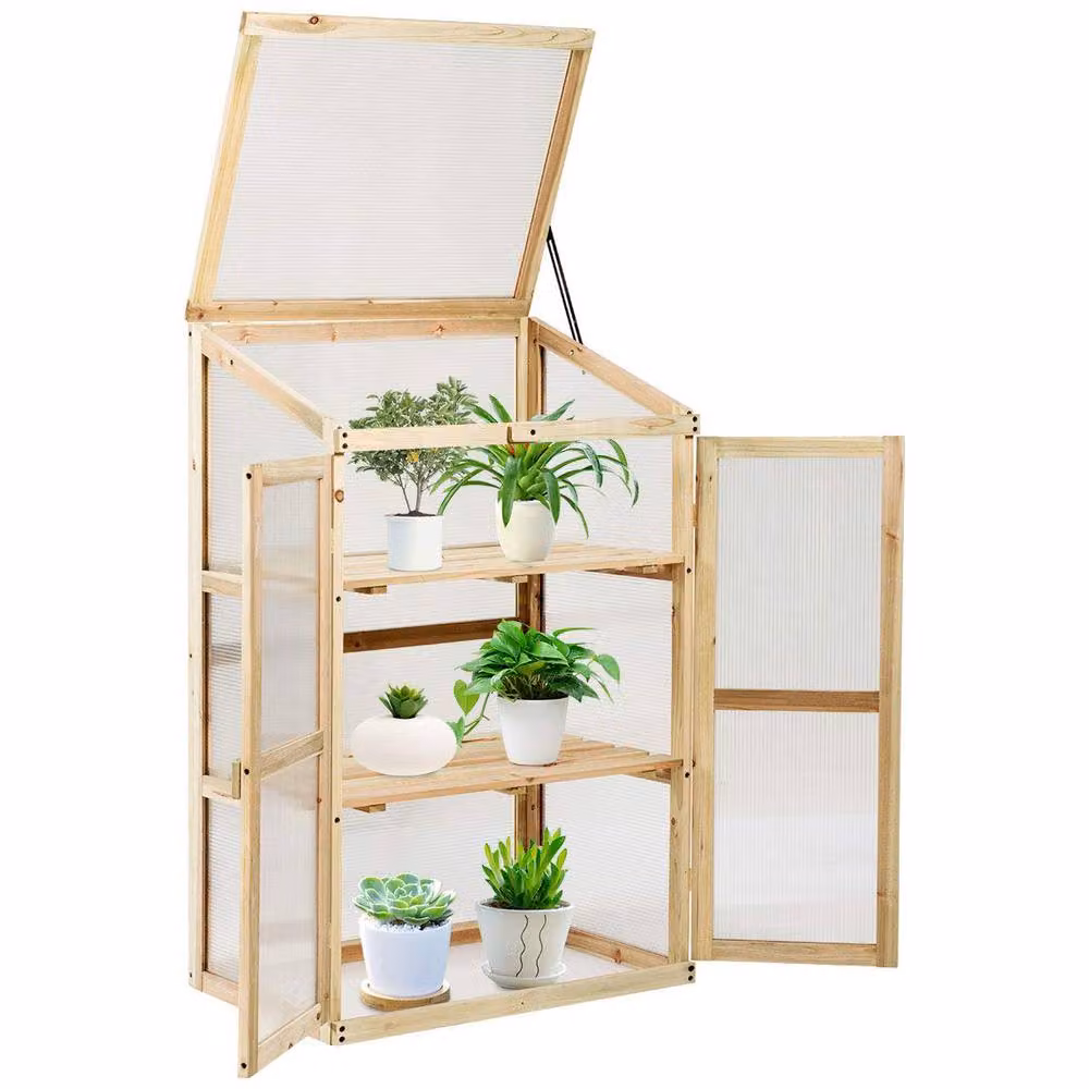 Neo Brown Wooden Polycarbonate Mini Growhouse Cold Frame Greenhouse – 2