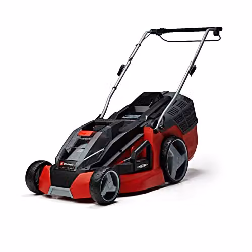 Einhell Power X-Change 36V Cordless Lawnmower with 2x Rechargeable Batteries and 2x Quick Chargers in Red and Black