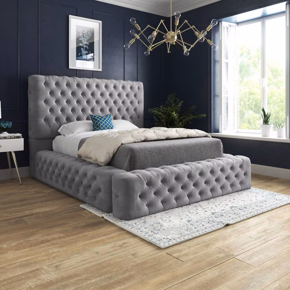 Casani Woolmer Grey Upholstered Chesterfield Designer Bed Frame, W/D/H: 90 x 200 x 137 cm – 2