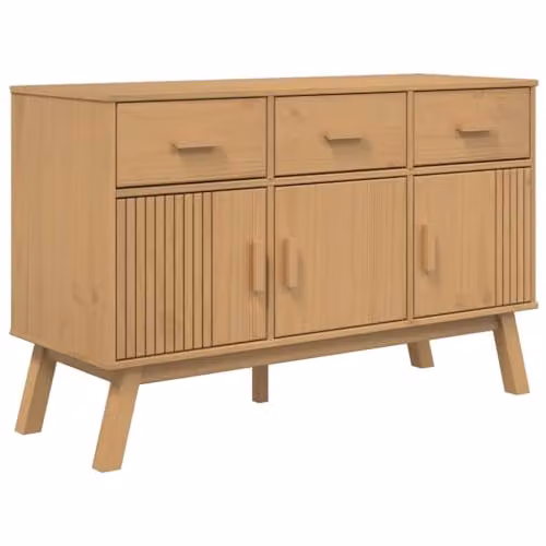 vidaXL OLDEN Sideboard in Brown Waxed Solid Pine Wood, W/D/H: 114 x 43 x 73.5 cm