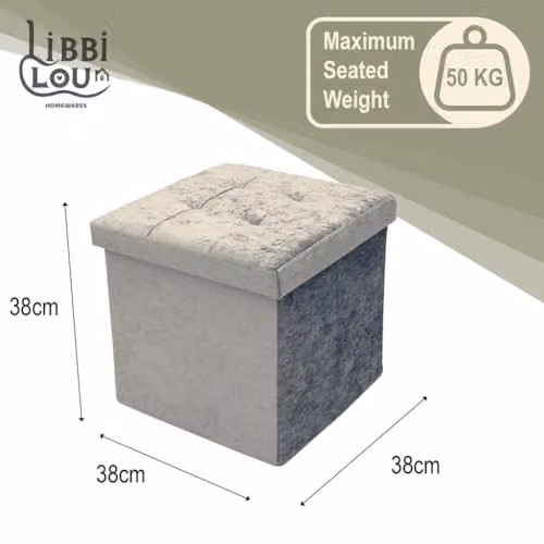 Libbi Lou Grey Velvet Foldable Footstool Ottoman Storage Box W/D/H: 38 x 38 x 38 cm – 2