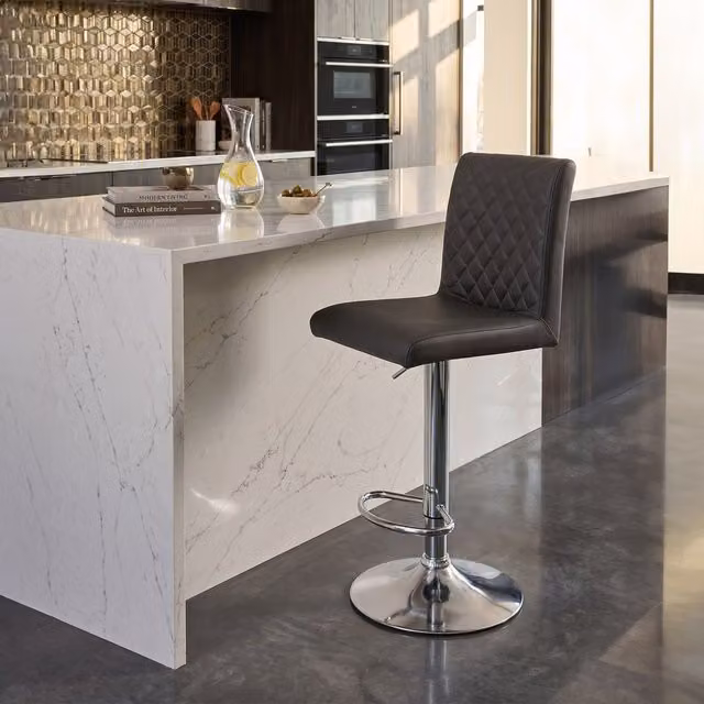 Orsina Swivel Bar Stool in Black and Mid Grey with Synthetic Leather and Metal Base – 2