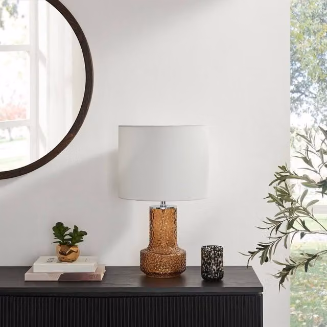 FurnitureboxUK Amber Orange Glass Table Lamp with White Fabric Shade – 1